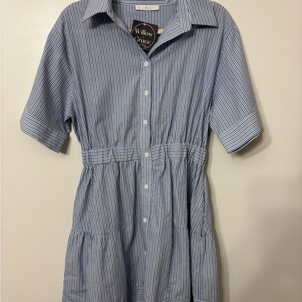 Karlie Striped Backless Dress in Blue and White